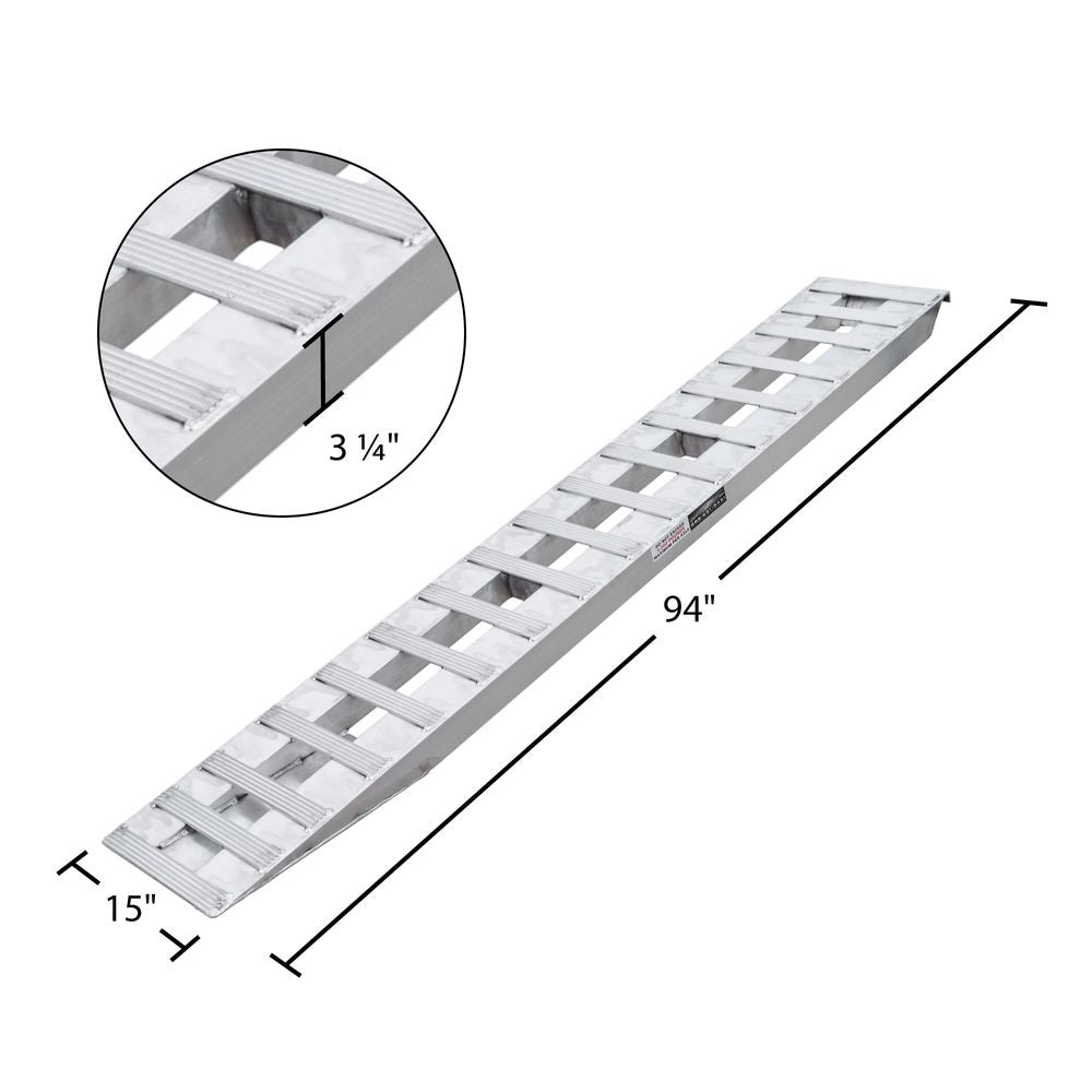 HD Ramps 7' 10" L X 15" W Aluminum Car Trailer Ramps, Hook End, Knife Foot - 5,000 lb. Per Axle