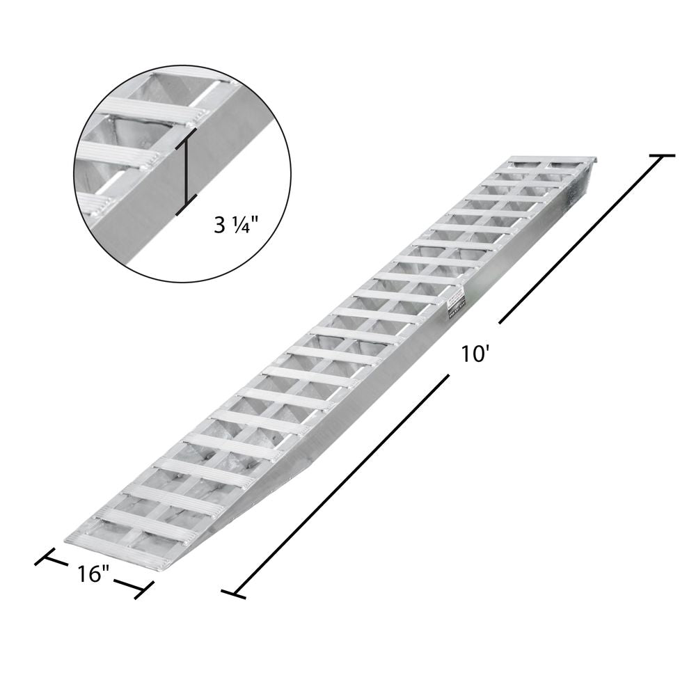 HD Ramps 10' L X 16" W Aluminum Car Trailer Ramps, Hook End, Knife Foot - 5,000 lb. Per Axle