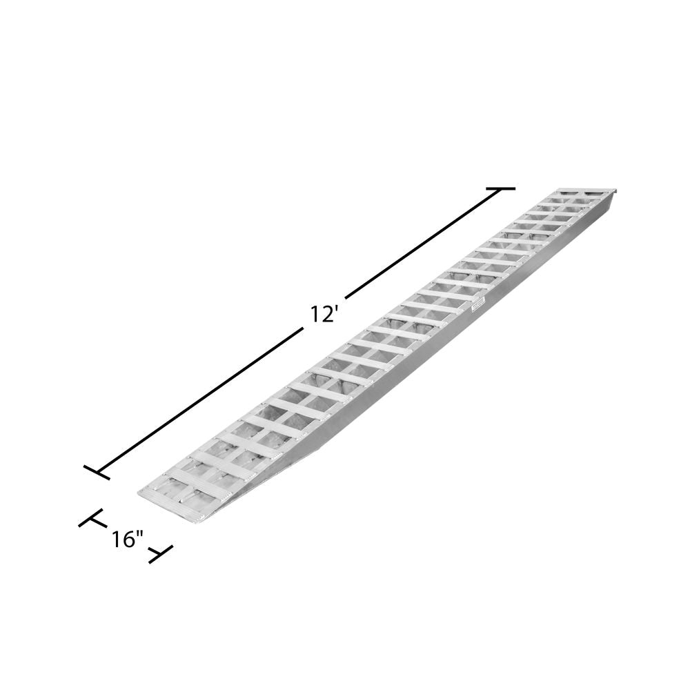 HD Ramps 12' L X 16" W Aluminum Car Trailer Ramps, Hook End, Knife Foot - 5,000 lb. Per Axle