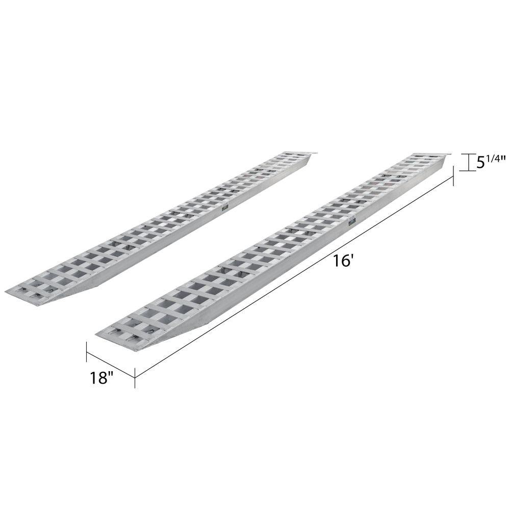 HD Ramps 16' L X 18" W Aluminum Car Trailer Ramps, Plate End, Knife Foot - 5,000 lb. Per Axle