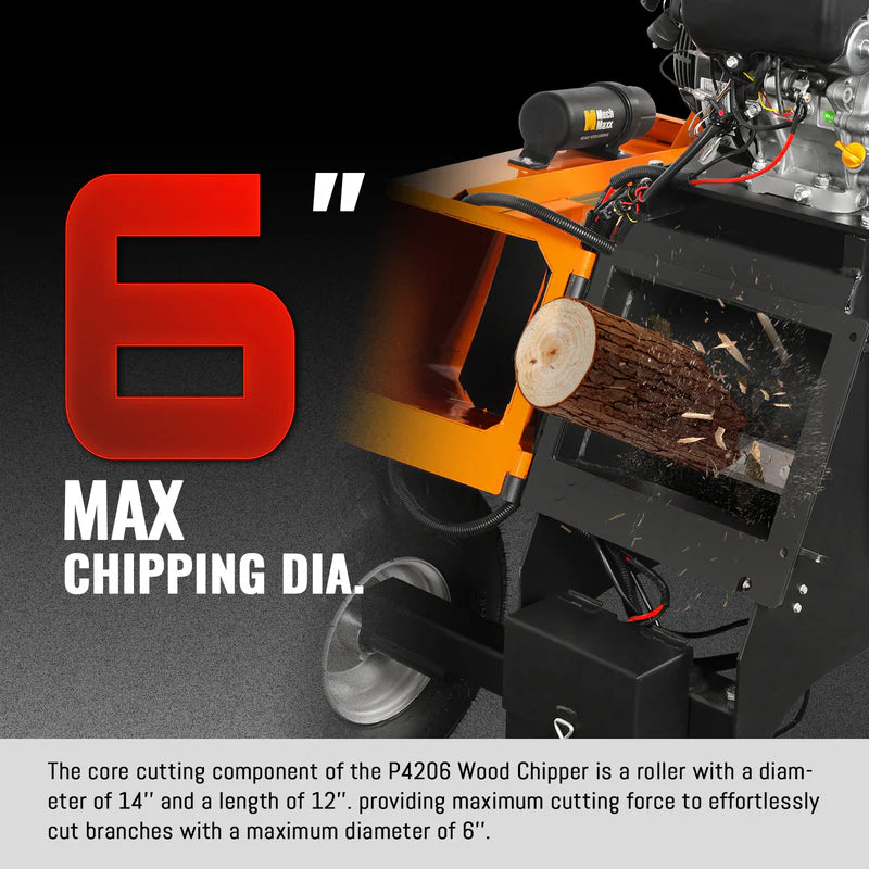 MechMaxx 6 inch E-start ZONSEN 459cc 15hp Gasoline Engine Powered Drum Wood Chipper, P4206