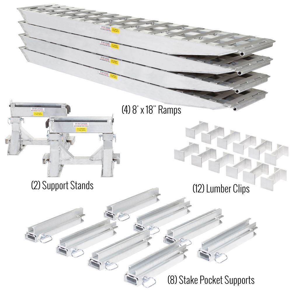 HD Ramps 8' L x 18" W 4 Bunk Load Leveler / 4 Ramp System for 18" H Step Deck Trailers - 23,500 lb. Cap