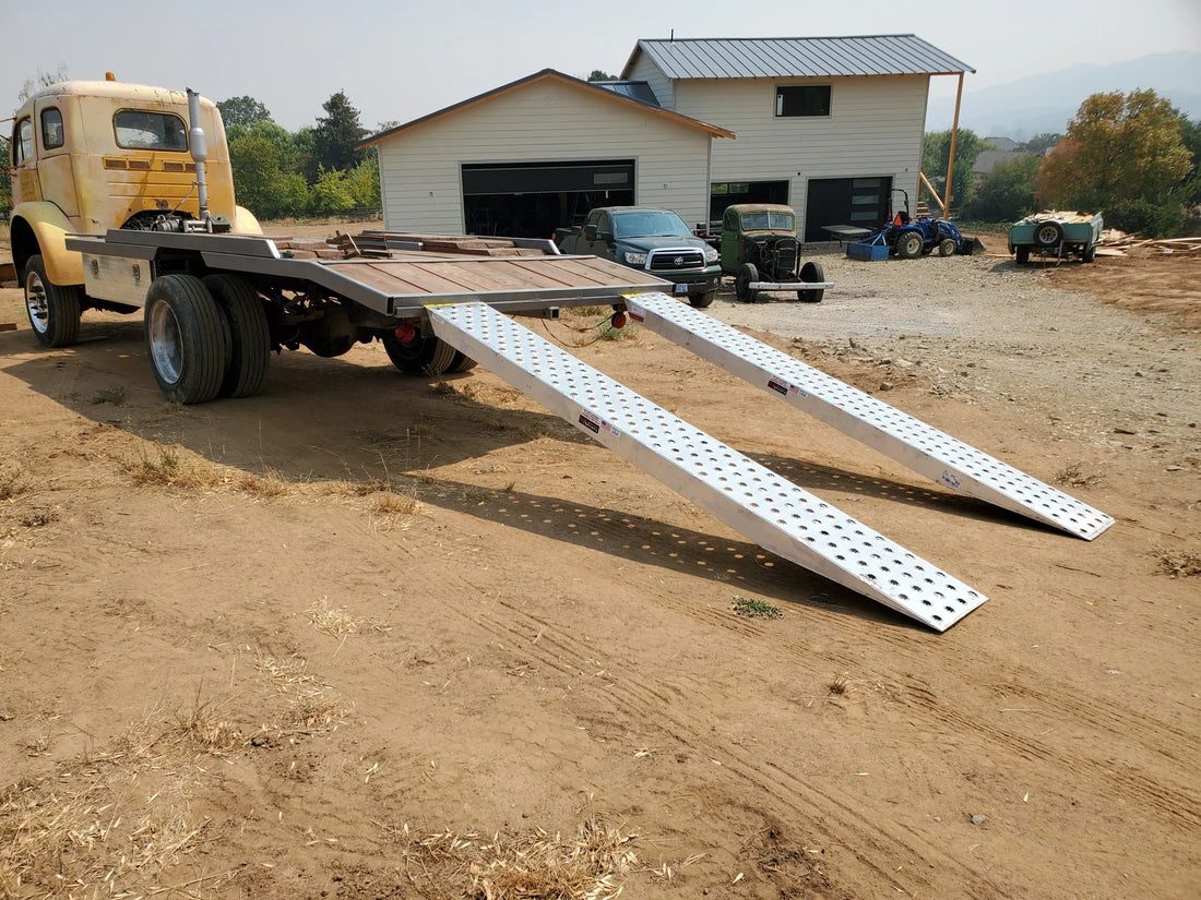 HD Ramps 10' L X 16" W EZ Traction Aluminum Car Trailer Ramps, Hook End, Knife Foot - 5,000 lb. Per Axle