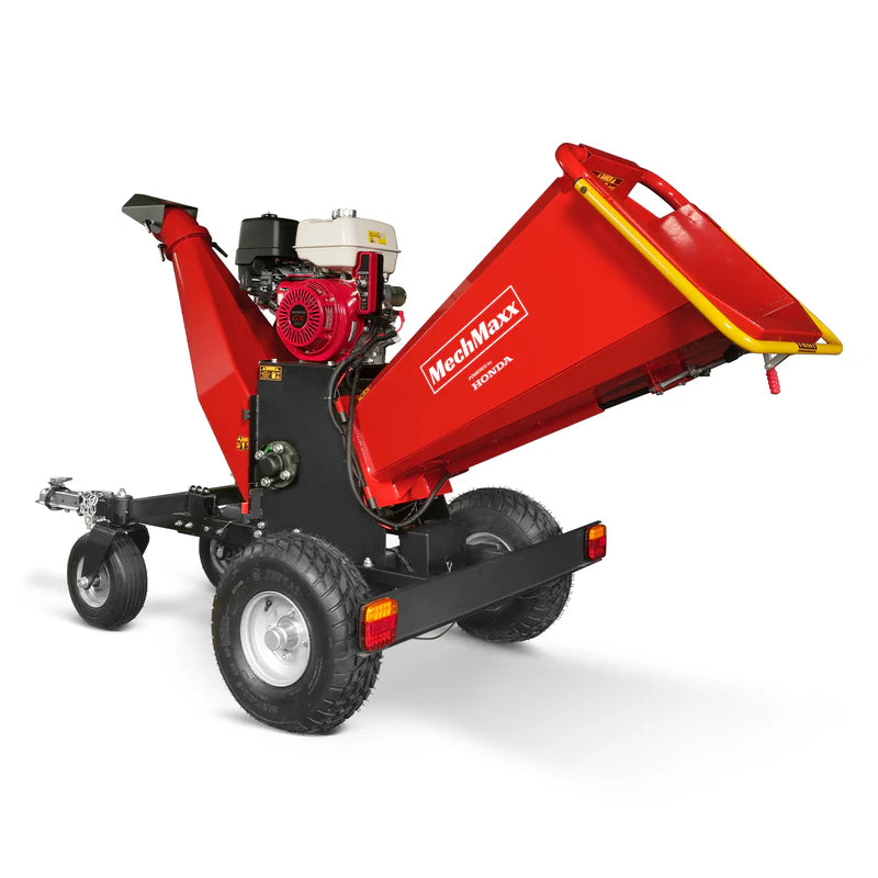 MechMaxx 6 inch HONDA E-Start Gasoline Engine Powered 4 - Wheel Drum Wood Chipper with Taillight,  B150