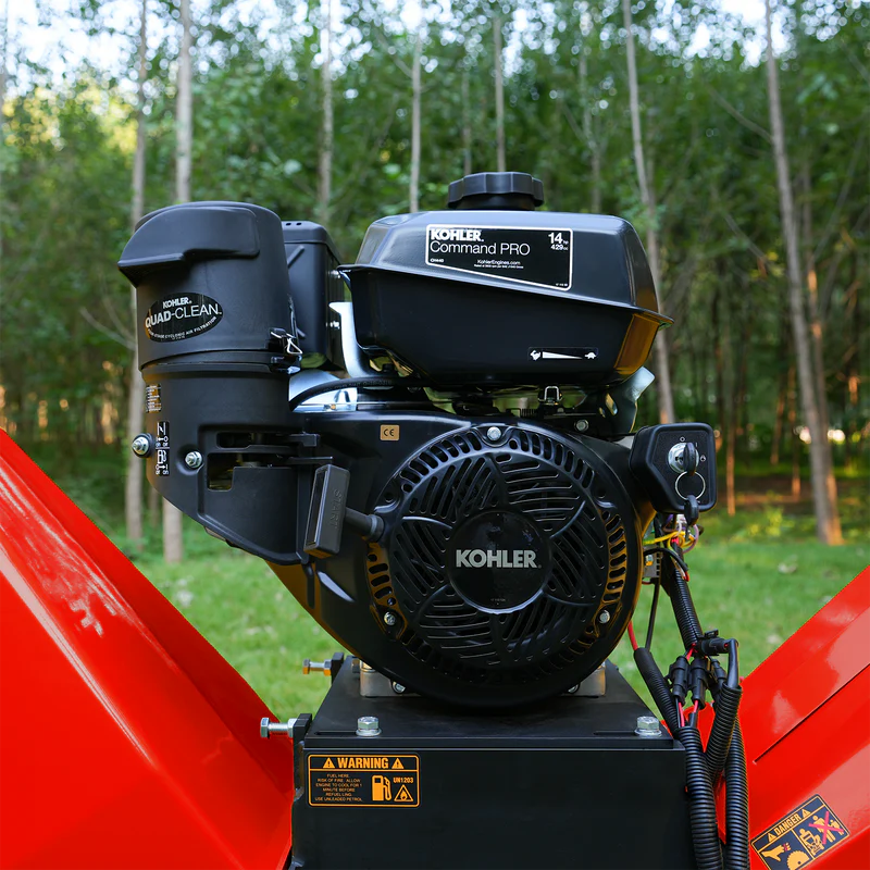 MechMaxx 6 inch KOHLER E-Start 429cc 14HP Gas Powered 4 - Wheel Drum Wood Chipper with Taillight, B150