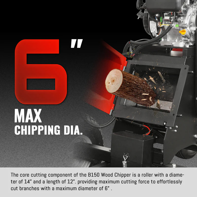 MechMaxx 6 inch ZONSEN E-Start 459cc 15hp Gas Powered 4 - Wheel Drum Wood Chipper with Taillight, B150