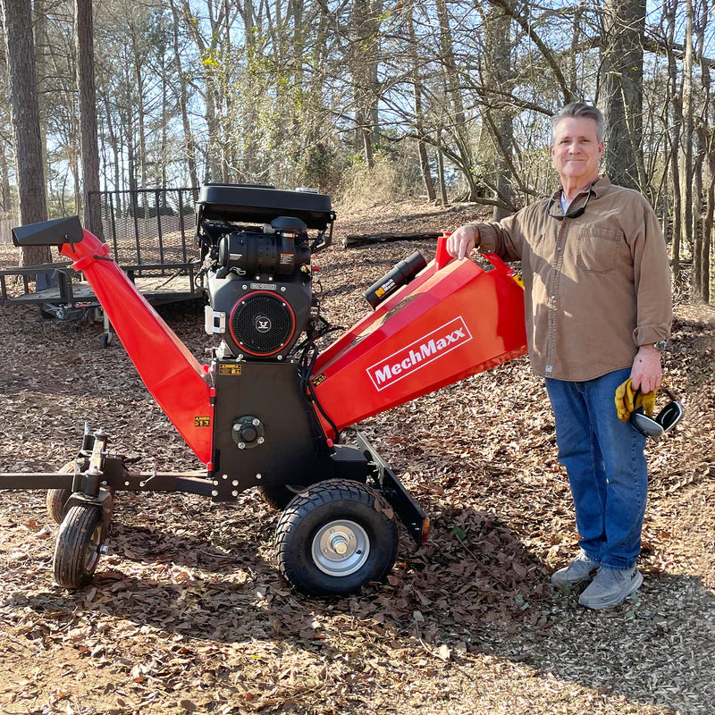 MechMaxx 8 inch ZONSEN E-Start 1000cc 35hp Gas Powered 4 - Wheel Drum Wood Chipper with Taillight, B200