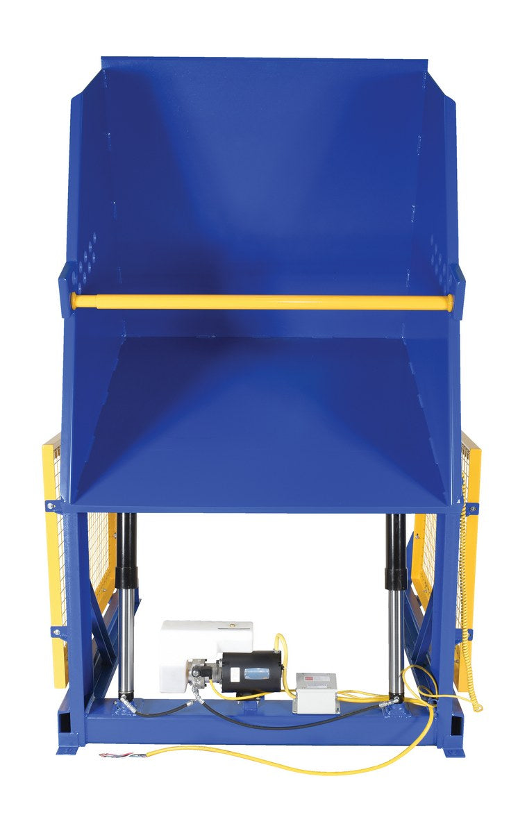 Vestil Steel Electric Hydraulic Box Dumper 36 In. Dump Height 4,000 Lb. Capacity Blue