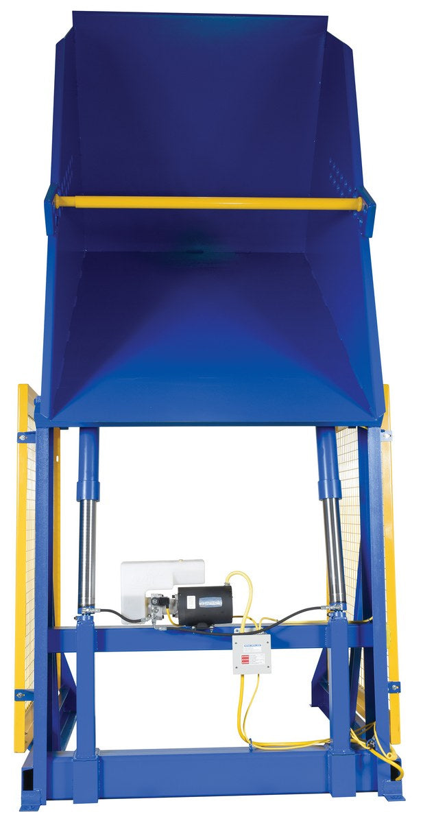 Vestil Steel Electric Hydraulic Box Dumper 60 In. Dump Height 4,000 Lb. Capacity Blue