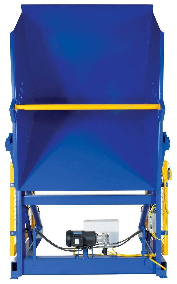 Vestil Steel Electric Hydraulic Box Dumper 36 In. Dump Height 6,000 Lb. Capacity Blue