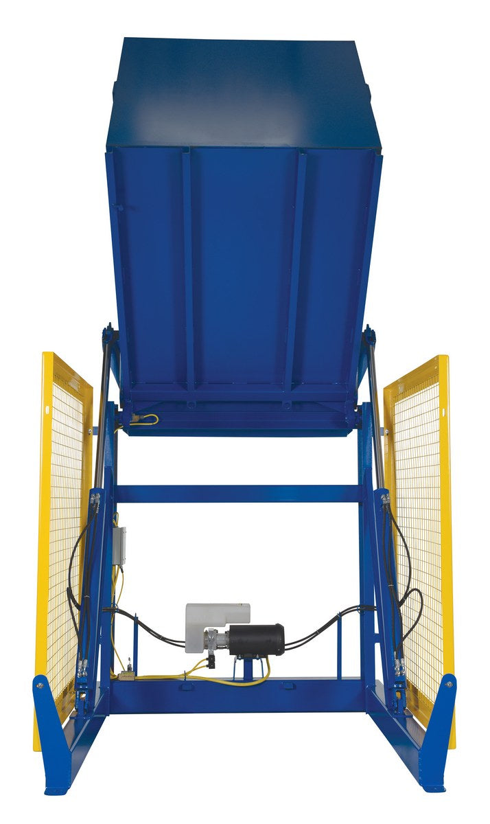 Vestil Steel Electric Hydraulic Box Dumper 60 In. Dump Height 6,000 Lb. Capacity Blue