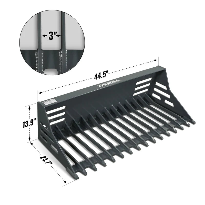 MechMaxx 44'' Mini Skid Steer Rock Bucket, 25'' Overall Depth