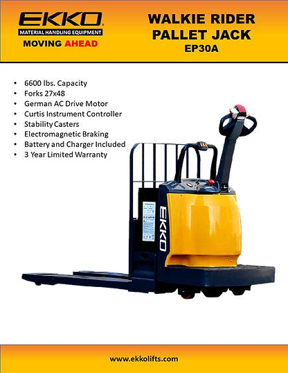 EKKO EP30A Rider Pallet Jack 6600lbs. Capacity