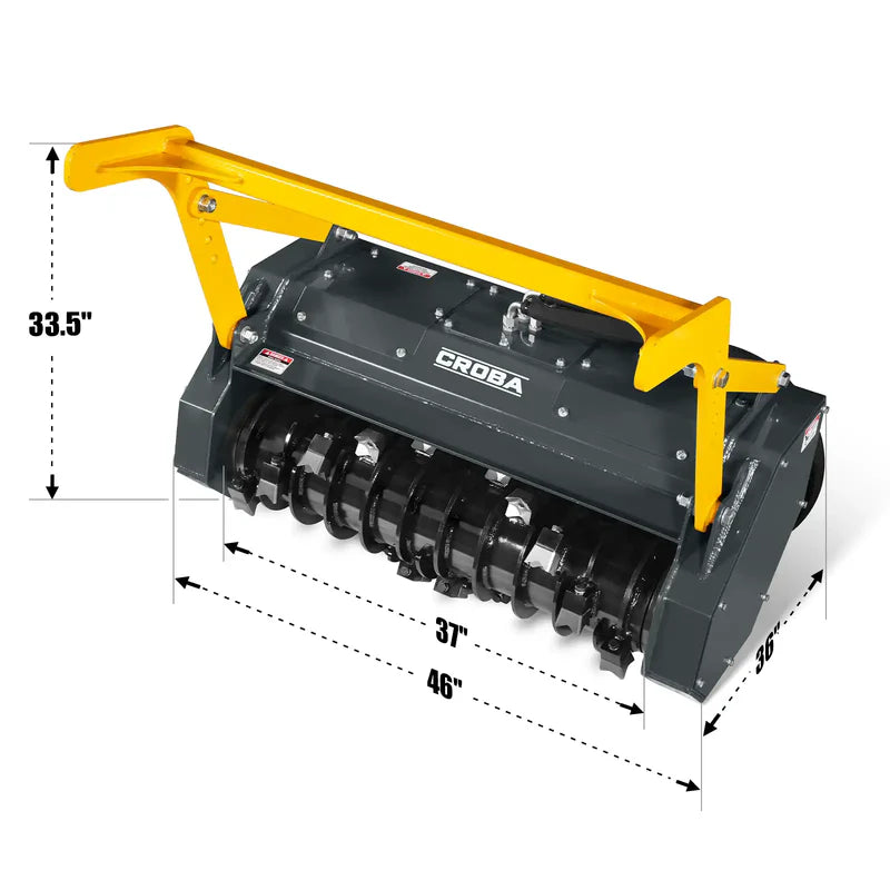 MechMaxx 37"Mini Skid Steer Drum Forestry Brush Mulcher Attachment, Hydraulic Flow Range 11 To 16 GPM, MCH37